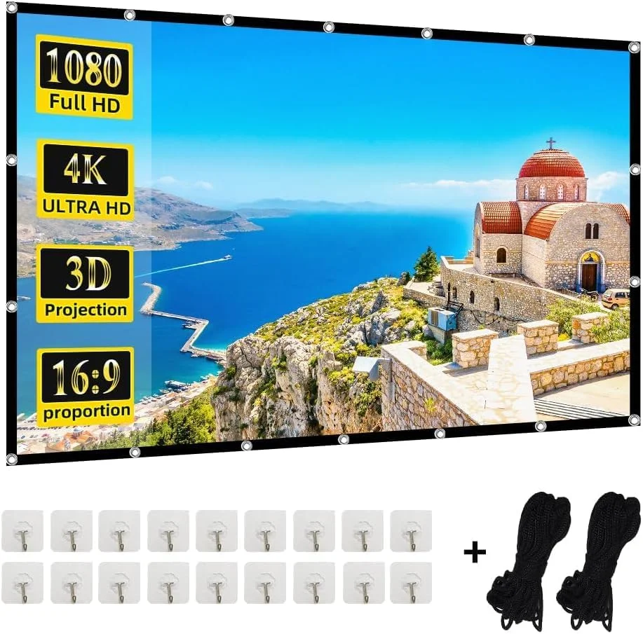 پرده نمایش پروژکتور 150 اینچی، پرده نمایش بیرونی، قابل شستشو و قابل حمل 16:9 4K HD، بدون چروک برای شب فیلم در حیاط خلوت سینما، مدرسه، کلیساها، مهمانی های بزرگ پرده نمایش پروژکتور 150 اینچی، پرده نمایش بیرونی، قابل شستشو و قابل حمل 16:9 4K HD، بدون چروک برای شب فیلم در حیاط خلوت سینما، مدرسه، کلیساها، مهمانی های بزرگ