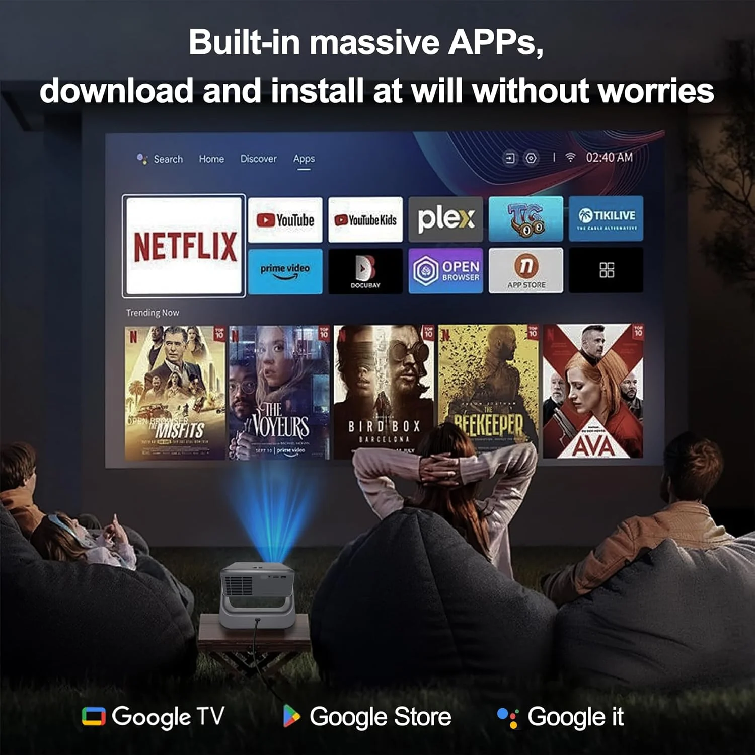 پروژکتور هوشمند [GTV رسمی] با WiFi 6 و بلوتوث، پشتیبانی از 4K دارای مجوز NF، پروژکتور سینمای خانگی و فضای باز با فوکوس خودکار، پروژکتور فیلم