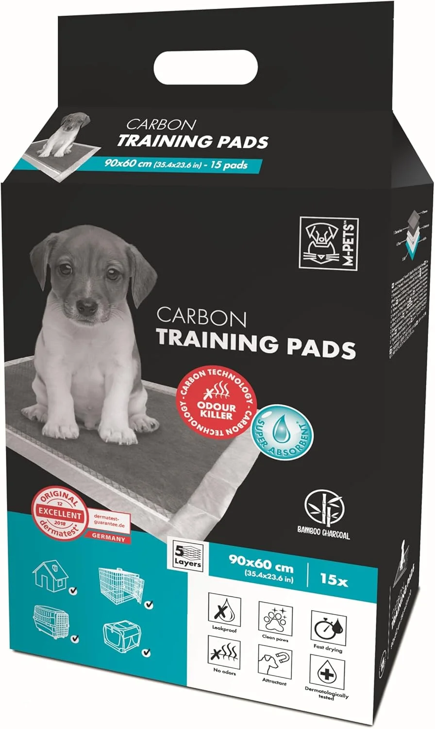 پدهای آموزشی کربنی M-PETS، ضخیم تر با جذب 2 برابر، از بین برنده بو با فناوری کربن، ضد نشت، خشک شدن سریع برای آموزش دستشویی، مناسب برای توله سگ ها و سگ های مسن - 90x60 سانتی متر (بسته 15 عددی) پدهای آموزشی کربنی M-PETS، ضخیم تر با جذب 2 برابر، از بین برنده بو با فناوری کربن، ضد نشت، خشک شدن سریع برای آموزش دستشویی، مناسب برای توله سگ ها و سگ های مسن - 90x60 سانتی متر (بسته 15 عددی)