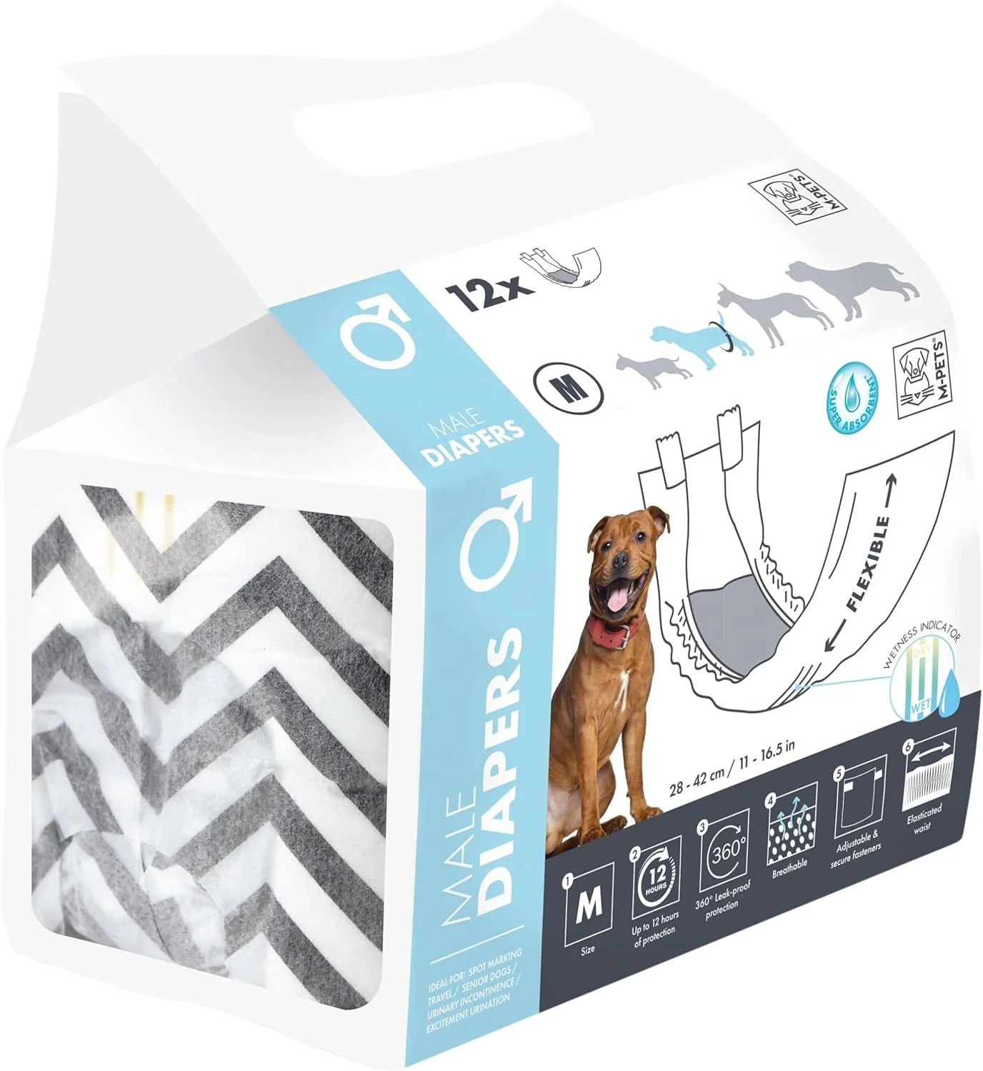 پوشک سگ نر M-PETS سایز M بسته 12 عددی پوشک سگ نر M-PETS سایز M بسته 12 عددی