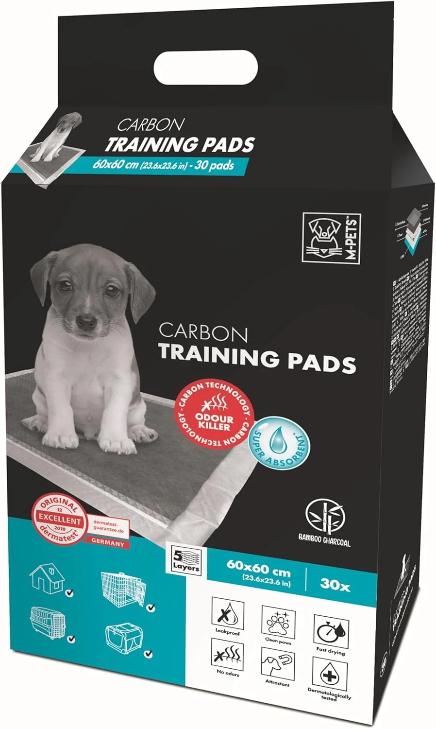 پدهای آموزشی کربنی M-PETS، ضخیم تر با جذب 2 برابر، از بین برنده بو با فناوری کربن، ضد نشت، خشک شدن سریع برای آموزش دستشویی، مناسب برای توله سگ ها، سگ های مسن - 60x60 سانتی متر (بسته 30 عددی) پدهای آموزشی کربنی M-PETS، ضخیم تر با جذب 2 برابر، از بین برنده بو با فناوری کربن، ضد نشت، خشک شدن سریع برای آموزش دستشویی، مناسب برای توله سگ ها، سگ های مسن - 60x60 سانتی متر (بسته 30 عددی)