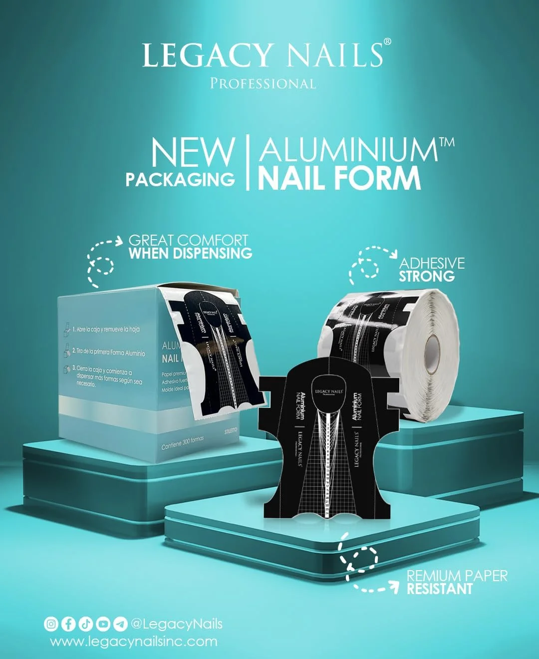 فرم های طراحی ناخن آلومینیومی 300 عددی Legacy Nails - تیپ های اکستنشن ناخن - فرم های ناخن برای ناخن های اکریلیک و ژل UV - خط شماره برای طول دادن دقیق ناخن. مقیاس کوچک.