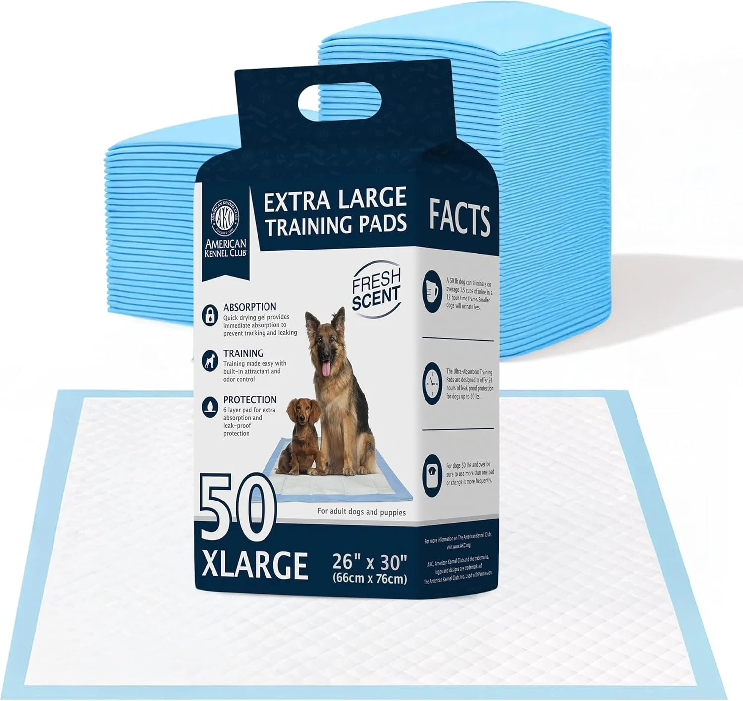 پدهای آموزش ادرار سگ معطر امریکن کنل کلاب - سایز بزرگ - 76x66 سانتی متر، پدهای بسیار جاذب 6 لایه با کنترل بو و ژل خشک شونده سریع - رایحه تازه - 50 عدد پدهای آموزش ادرار سگ معطر امریکن کنل کلاب - سایز بزرگ - 76x66 سانتی متر، پدهای بسیار جاذب 6 لایه با کنترل بو و ژل خشک شونده سریع - رایحه تازه - 50 عدد
