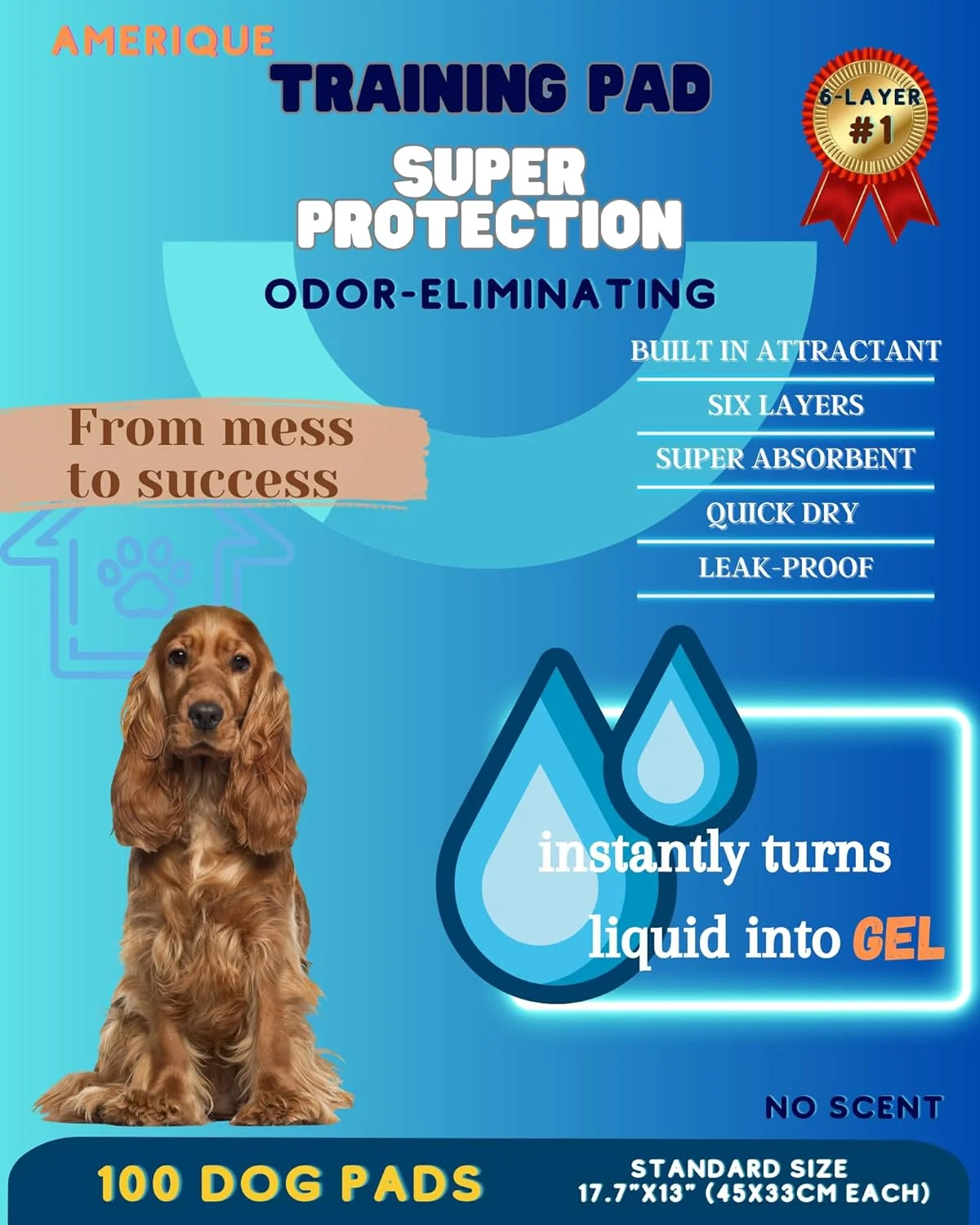 پدهای آموزشی ادرار سگ و توله سگ AMERIQUE با طراحی ضد نشت و خشک شدن سریع و از بین برنده بو، آموزش دستشویی، قدرت جذب فوق العاده، سایز معمولی، 45 x 33 سانتی متر، بسته 100 عددی، آبی و سفید پدهای آموزشی ادرار سگ و توله سگ AMERIQUE با طراحی ضد نشت و خشک شدن سریع و از بین برنده بو، آموزش دستشویی، قدرت جذب فوق العاده، سایز معمولی، 45 x 33 سانتی متر، بسته 100 عددی، آبی و سفید