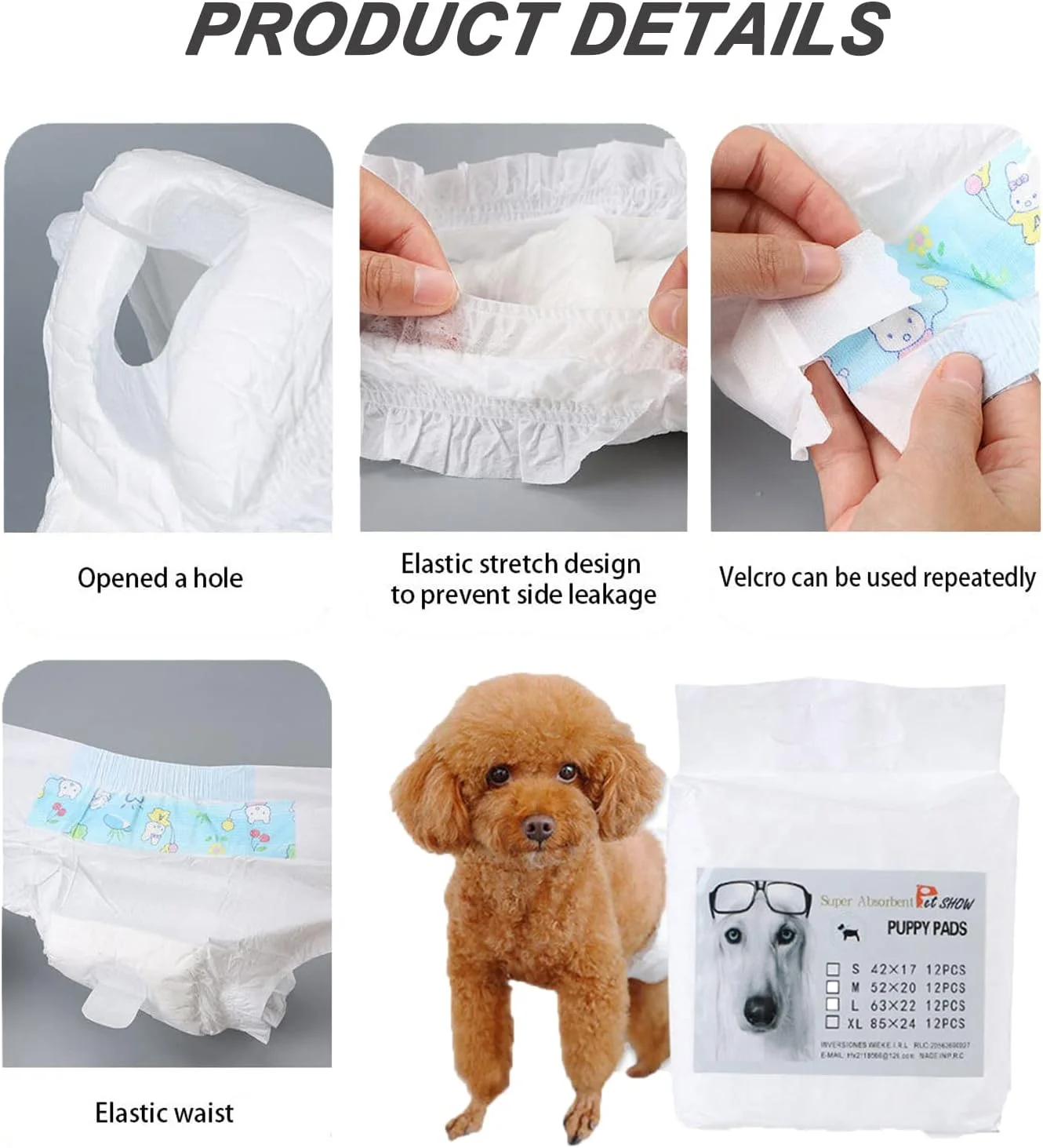 پوشک سگ یکبار مصرف با سوراخ دم قابل تنظیم، پوشک سگ راحت برای سگ های دختر و پسر با پد فوق العاده جاذب برای سگ های نر و ماده (20-24 عدد)