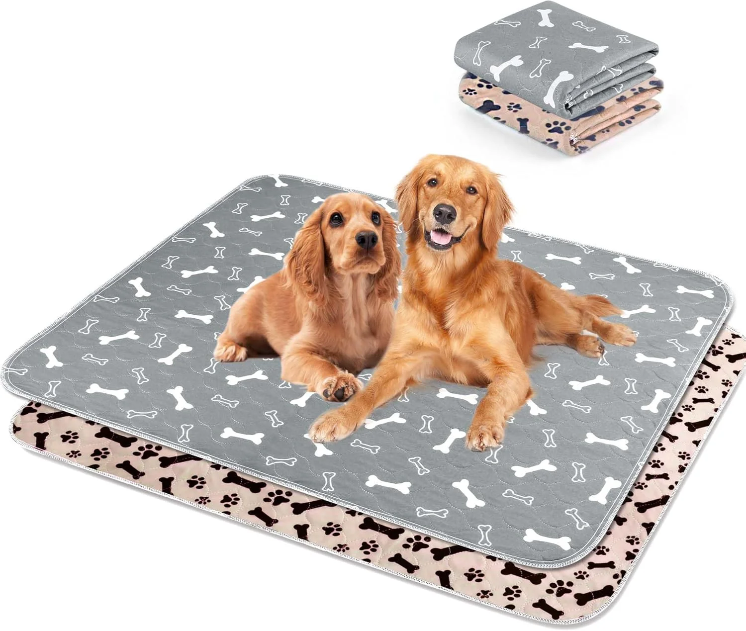 پدهای سگ قابل شستشو Hmseng، دو عدد، 90 x 80 سانتی متر، پدهای سگ قابل استفاده مجدد، پدهای آموزشی برای حیوانات خانگی، پدهای ادرار ضد لغزش و ضد آب برای گربه ها - خاکستری-قهوه ای