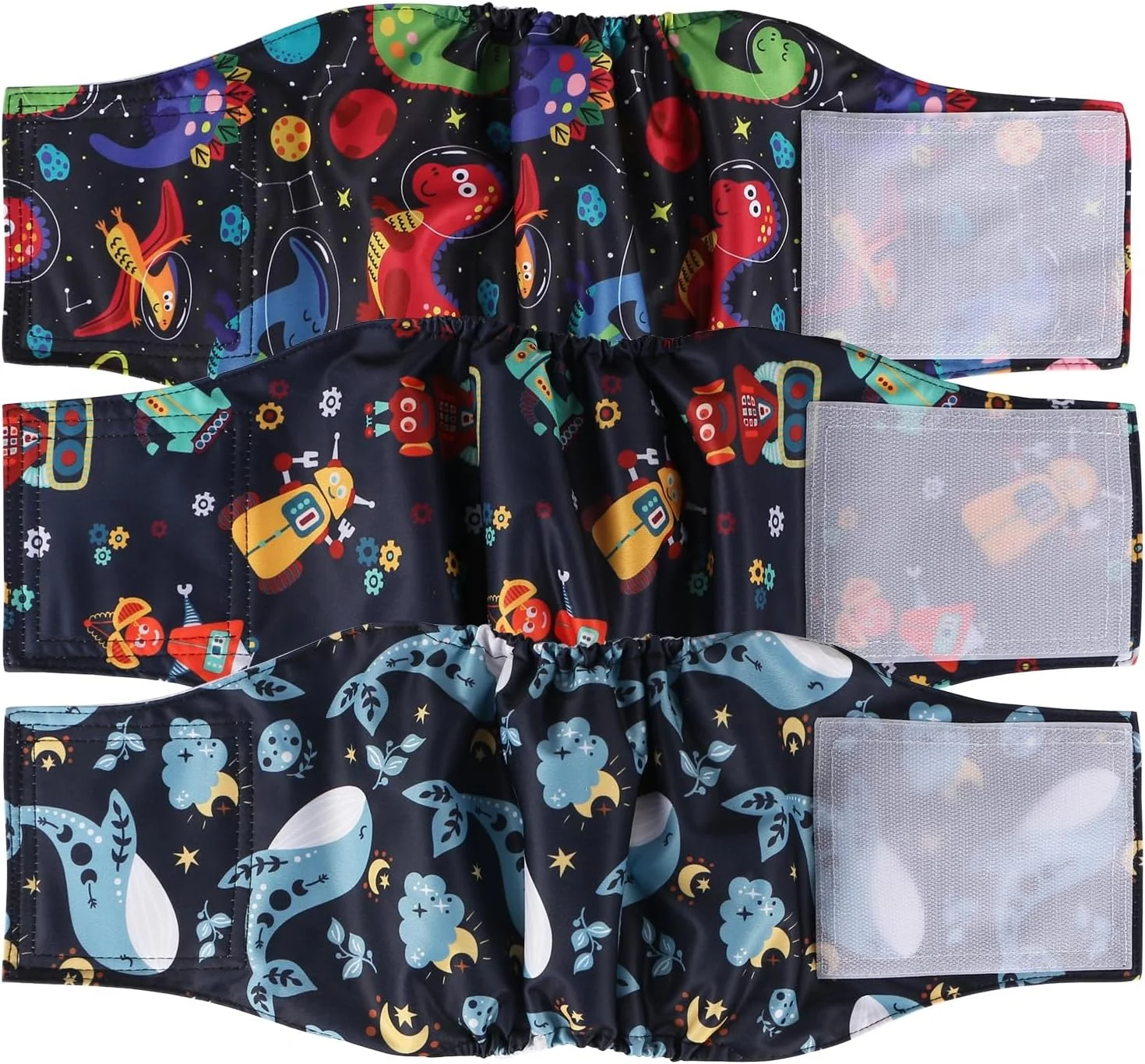 پوشک سگ نر قابل شستشو Hisprout، بسته 3 عددی دور کمر سگ نر با قدرت جذب فوق العاده، شورت بهداشتی برای سگ های کوچک، متوسط و بزرگ (نهنگ/ربات/دایناسور، M)