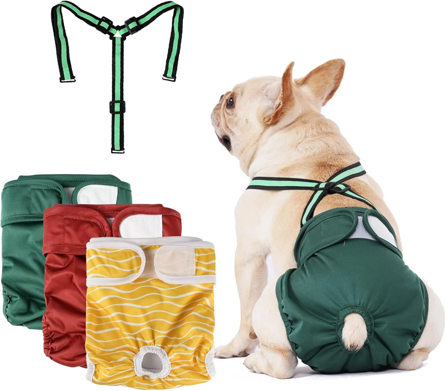 پوشک سگ ماده Hi Sprout با بند شانه ای جداشدنی، بسته 3 عددی، پوشک شلوار بادوام قابل شستشو برای سگ های کوچک، متوسط و بزرگ در دوره فحلی و بی اختیاری، DDFS01S