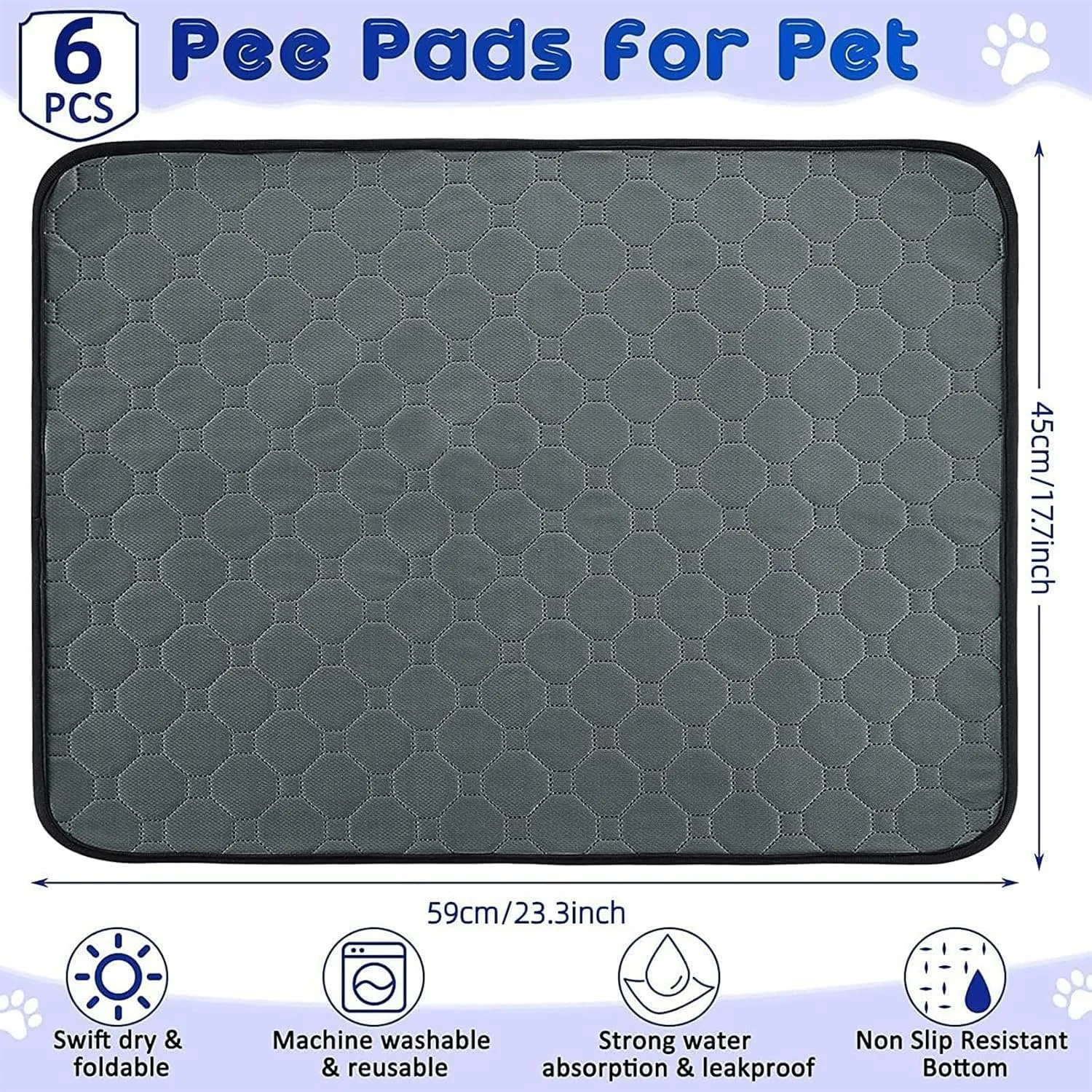پدهای آموزشی سگ قابل استفاده مجدد MSYU، بسته 6 عددی پد آموزشی توله سگ قابل شستشو، پدهای ادرار سگ ضد آب با جذب فوری، پد زایمان حیوانات خانگی ضد لغزش و تشک بازی برای بی اختیاری (60cm*45cm)