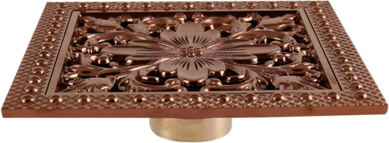 کفشور گریت برنجی 15 سانتی متری مربعی شکل با روکش جداشدنی و صافی مو برای آشپزخانه، حمام، گاراژ، زیرزمین - طرح عتیقه (نقره ای)