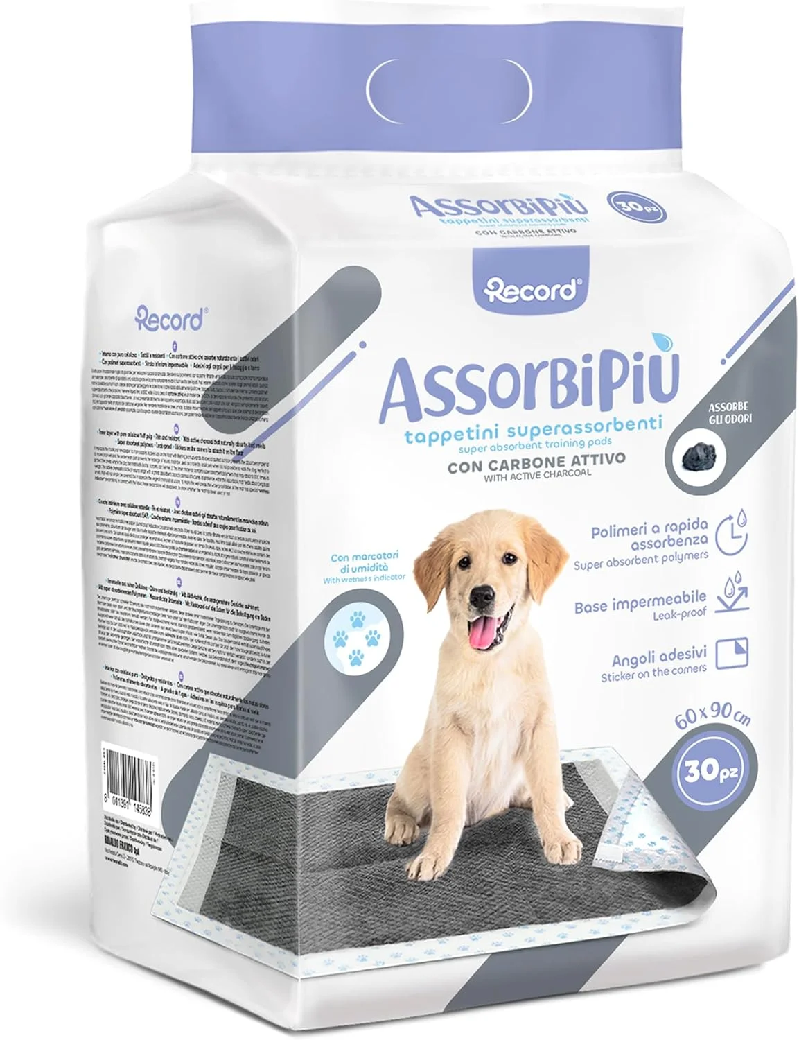 پد بهداشتی سگ رکورد با کربن فعال آمریکایی و قابلیت پرتاب برای سگ‌ها، فوق‌العاده جاذب، پد بهداشتی برای سگ‌ها 60 × 90 سانتی‌متر، بسته 30 عددی یکبار مصرف، مقاوم در برابر پارگی و بدون بو، مناسب برای سگ‌های بزرگ