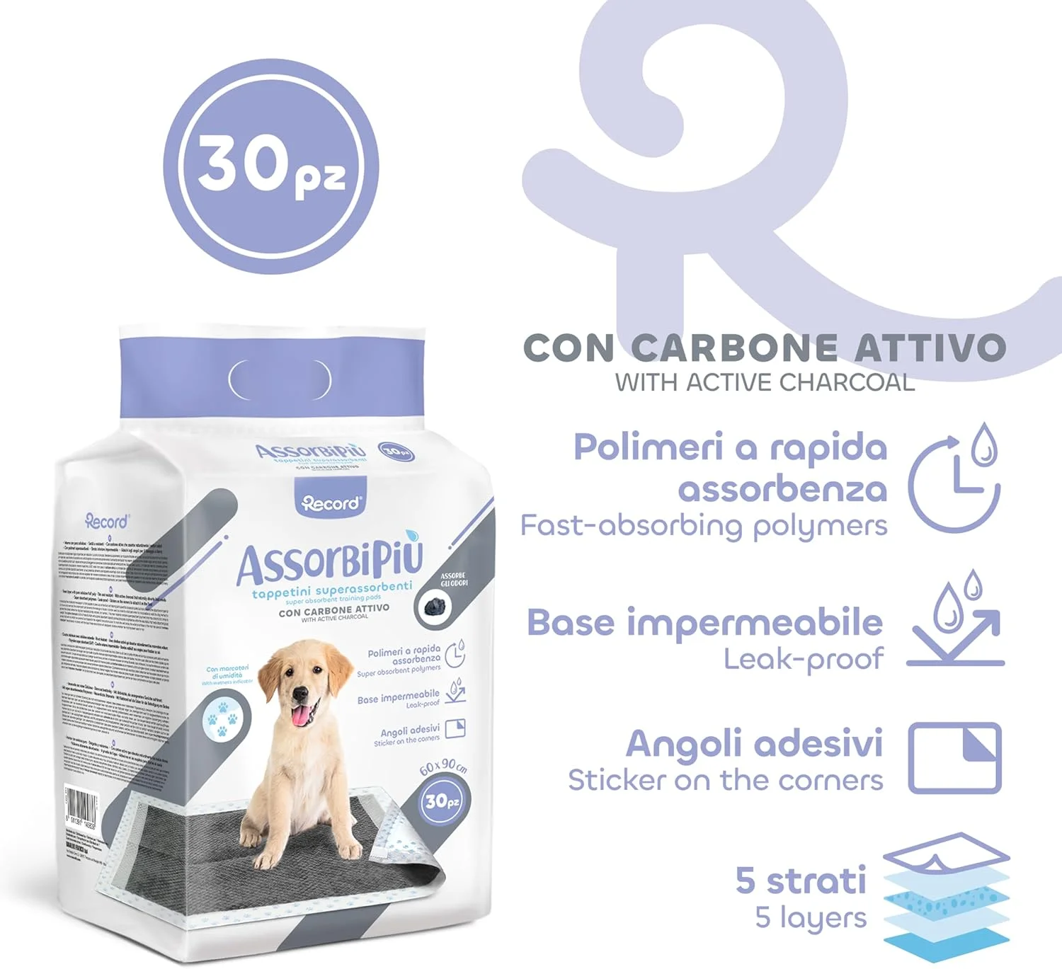 پد بهداشتی سگ رکورد با کربن فعال آمریکایی و قابلیت پرتاب برای سگ‌ها، فوق‌العاده جاذب، پد بهداشتی برای سگ‌ها 60 × 90 سانتی‌متر، بسته 30 عددی یکبار مصرف، مقاوم در برابر پارگی و بدون بو، مناسب برای سگ‌های بزرگ