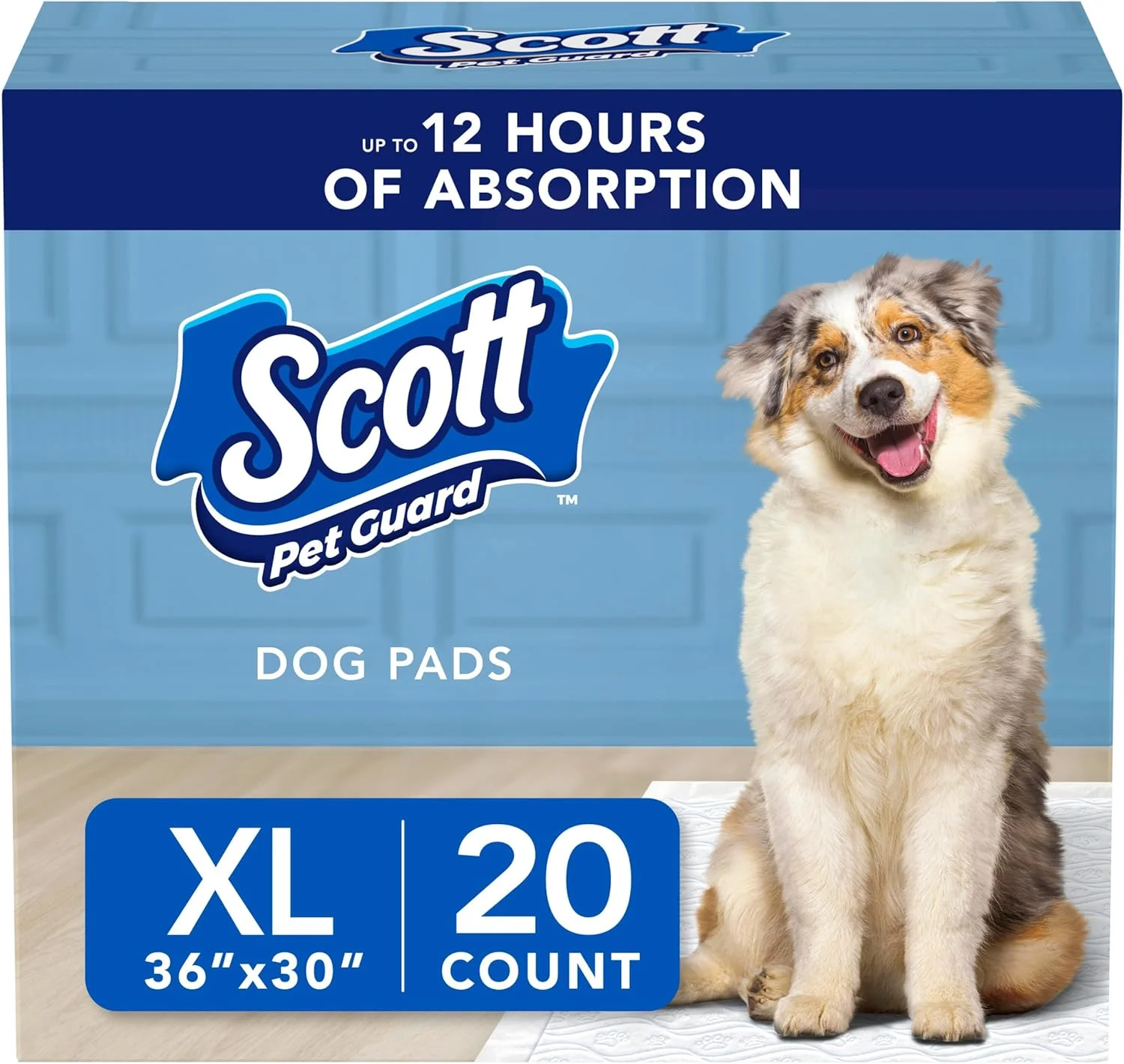 پدهای سگ اسکات پت گارد - پدهای ادرار آموزش سگ برای توله سگ ها، سگ های متوسط و بزرگ - کنترل بوی جاذب تا 12 ساعت - پدهای ادرار سگ یکبار مصرف آسان - سایز XL - 30" x 36" - بسته 20 عددی