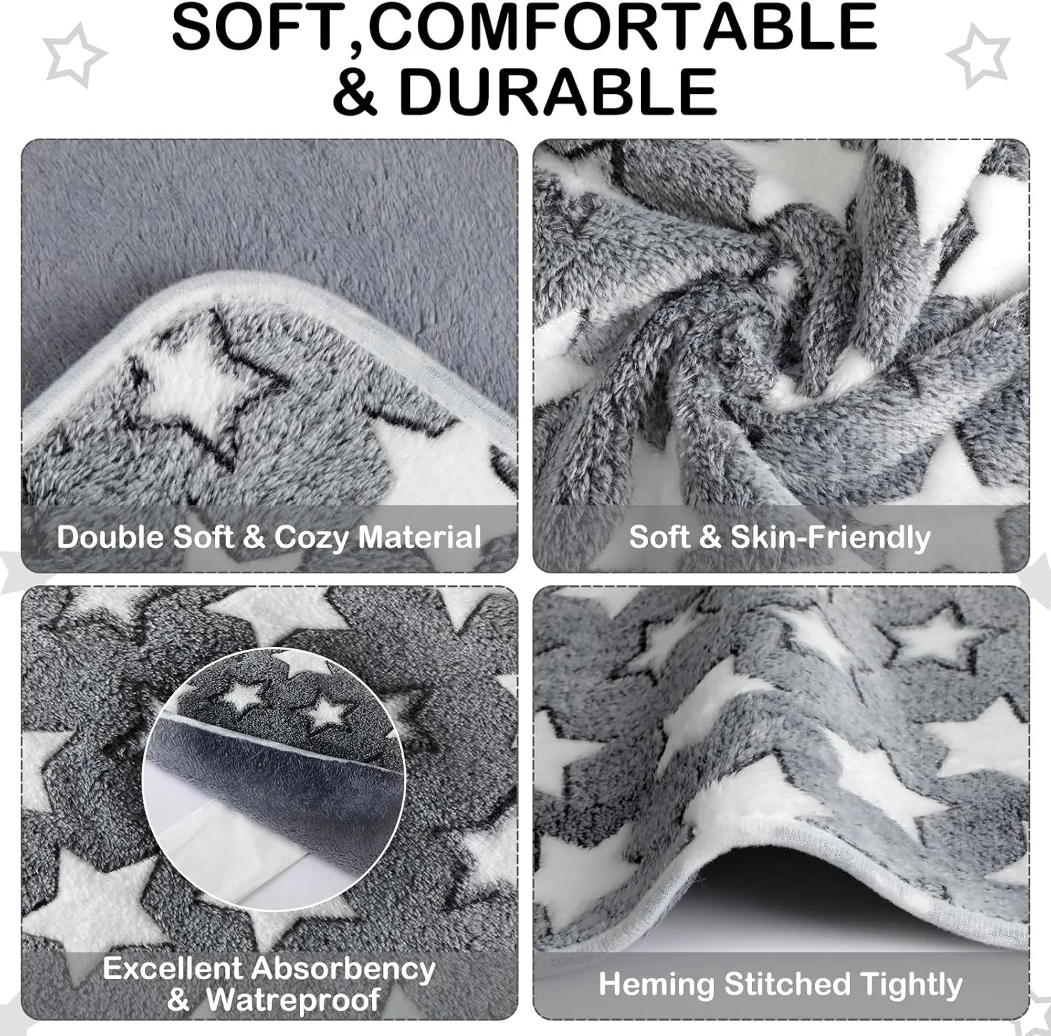 پد ادرار سگ و توله سگ ضد آب Tranqun، بسته 4 عددی، 60x40 سانتی متر، تشک خواب سگ، پتوی گربه، پتوی نرم و جاذب حیوانات خانگی، طرح ستاره، پدهای گرم کننده، پدهای آموزش ادرار توله سگ، زیرانداز کاسه غذای قابل استفاده مجدد