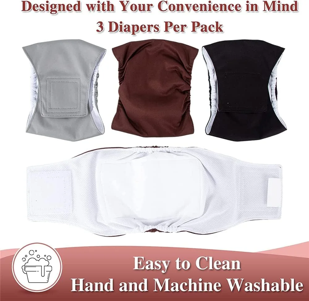 پوشک سگ نر قابل شستشو، پوشک سگ نر قابل استفاده مجدد، ضد آب قوی بدون نشتی، بند شکمی برای سگ های نر، راحت، بادوام و قابل تنظیم برای سگ های نر