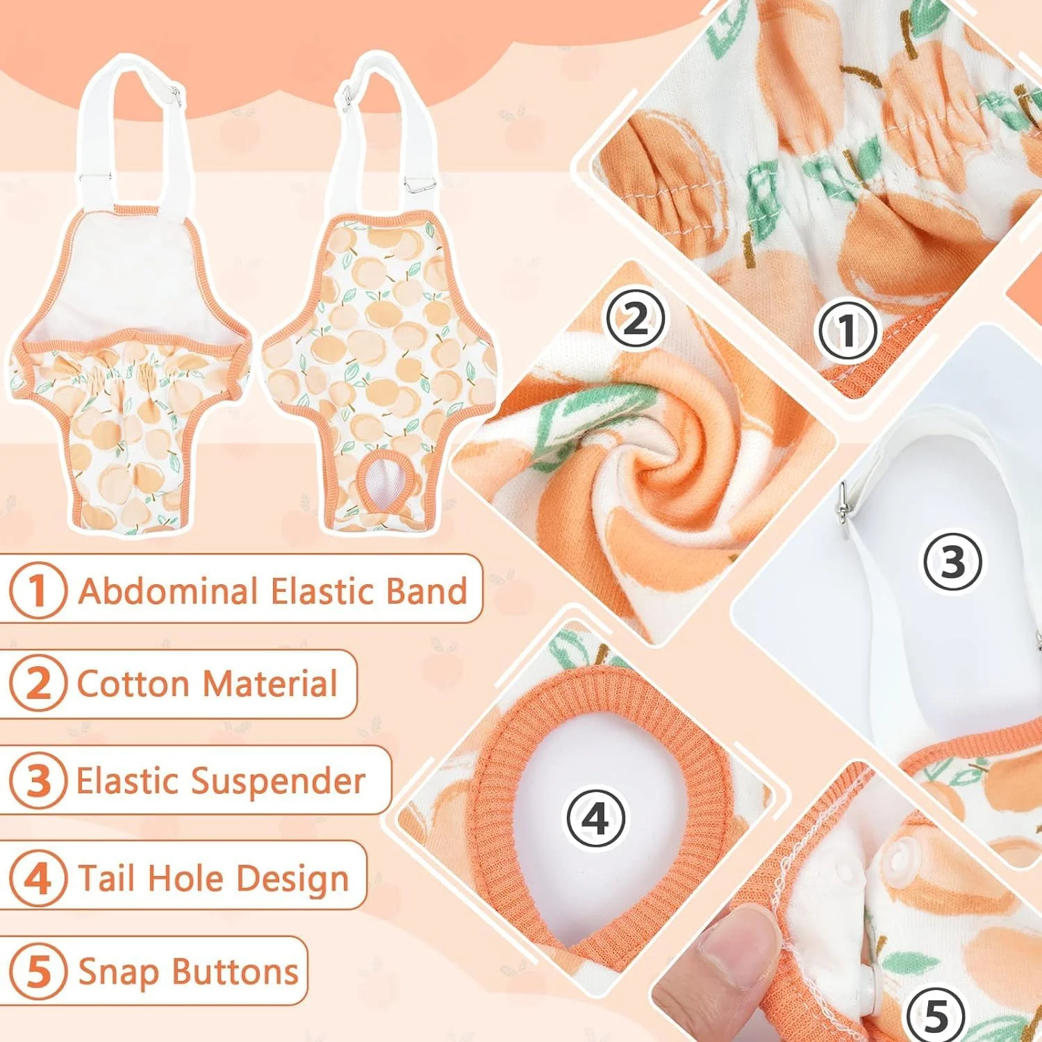 شورت بهداشتی سگ ماده Lelepet، شورت سگ قابل شستشو با بند قابل تنظیم، شورت دوران قاعدگی سگ قابل استفاده مجدد، لباس زیر سگ برای سگ های نر در فصل گرما، پوشک توله سگ برای بولداگ فرانسوی، نارنجی L