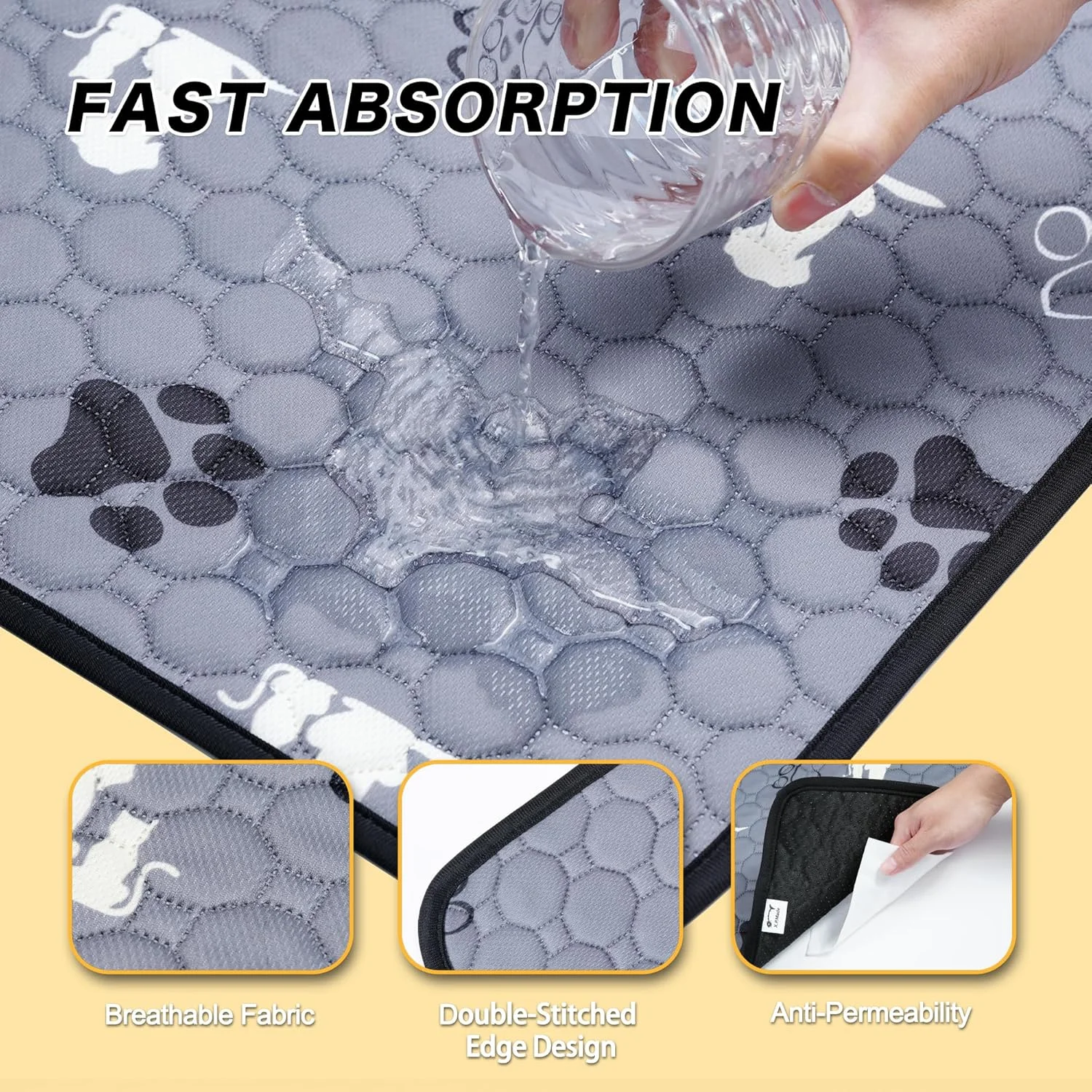 پدهای ادرار شوی سگ، بسته 2 عددی پدهای ادرار توله سگ قابل استفاده مجدد، پدهای ادرار ضد آب حیوانات خانگی برای آموزش دستشویی سگ، پدهای ادرار سگ برای باکس، محوطه بازی و زایمان، بادوام و جاذب، خاکستری 45x60 سانتی متر