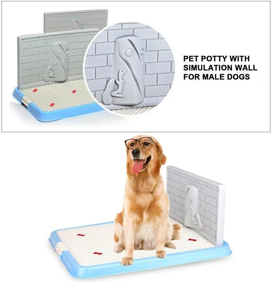 ZIYUMI Indoor Dog Puppy Potty Tray with Pee Post Simulation Wall, No-Torn Puppy Pad Dog Toilet for Male Dogs