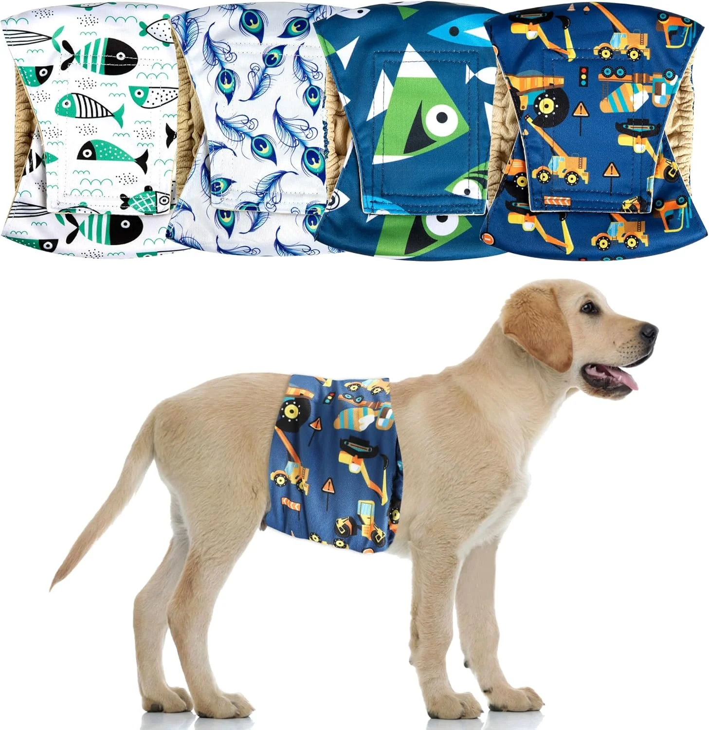 پوشک سگ نر ZINGTERRA بسته 4 عددی، دورپیچ کمربندی نرم و ضد نشت قابل استفاده مجدد برای حیوانات خانگی، پوشک سگ نر با جذب بالا، کمربند پهن تر قابل شستشو برای بی اختیاری سگ و آموزش توله سگ