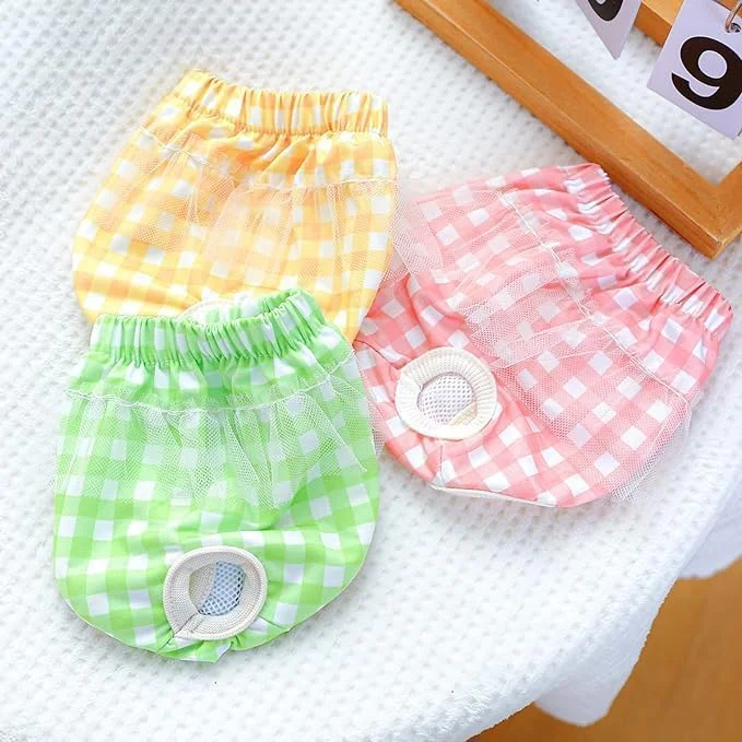 شورت پوشکی سگ خانگی ZDALQDMJ شورت بهداشتی لباس زیر سگ های ماده شورت توری دوره ای (رنگ سبز) (S)