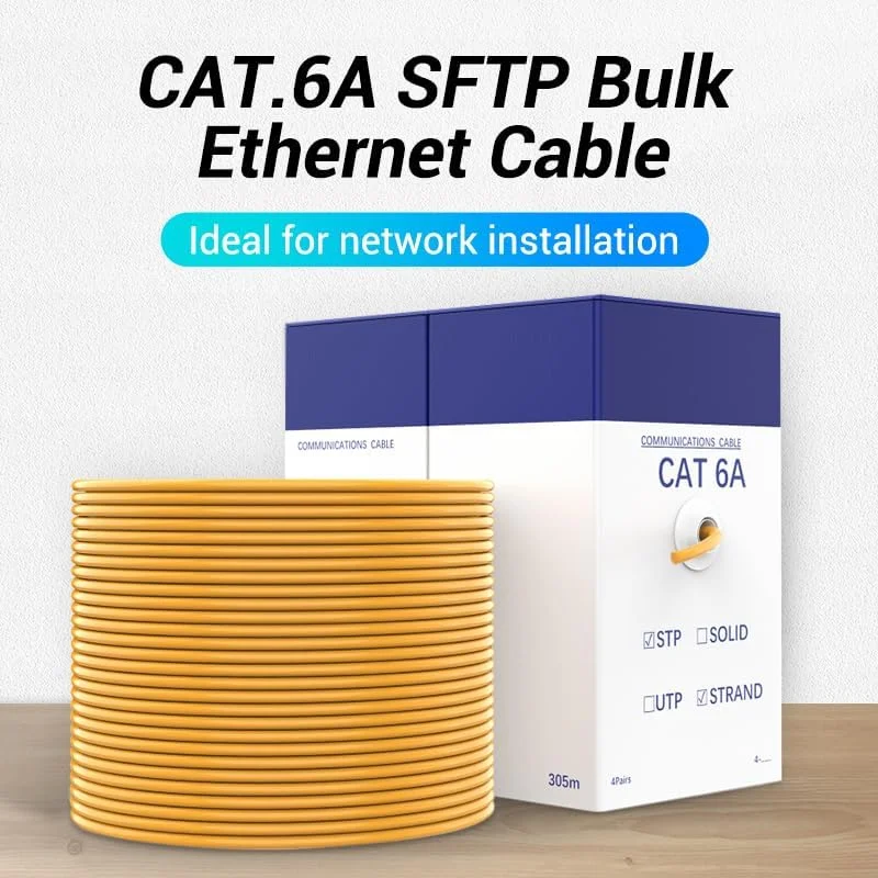 کابل شبکه SFTP Cat6A وِنشن، 27AWG، مس بدون اکسیژن، شیلد دوگانه، 10 گیگابیت بر ثانیه، 500 مگاهرتز، روکش PVC، قطر خارجی 6 میلی‌متر، کابل شبکه پرسرعت 305 متری