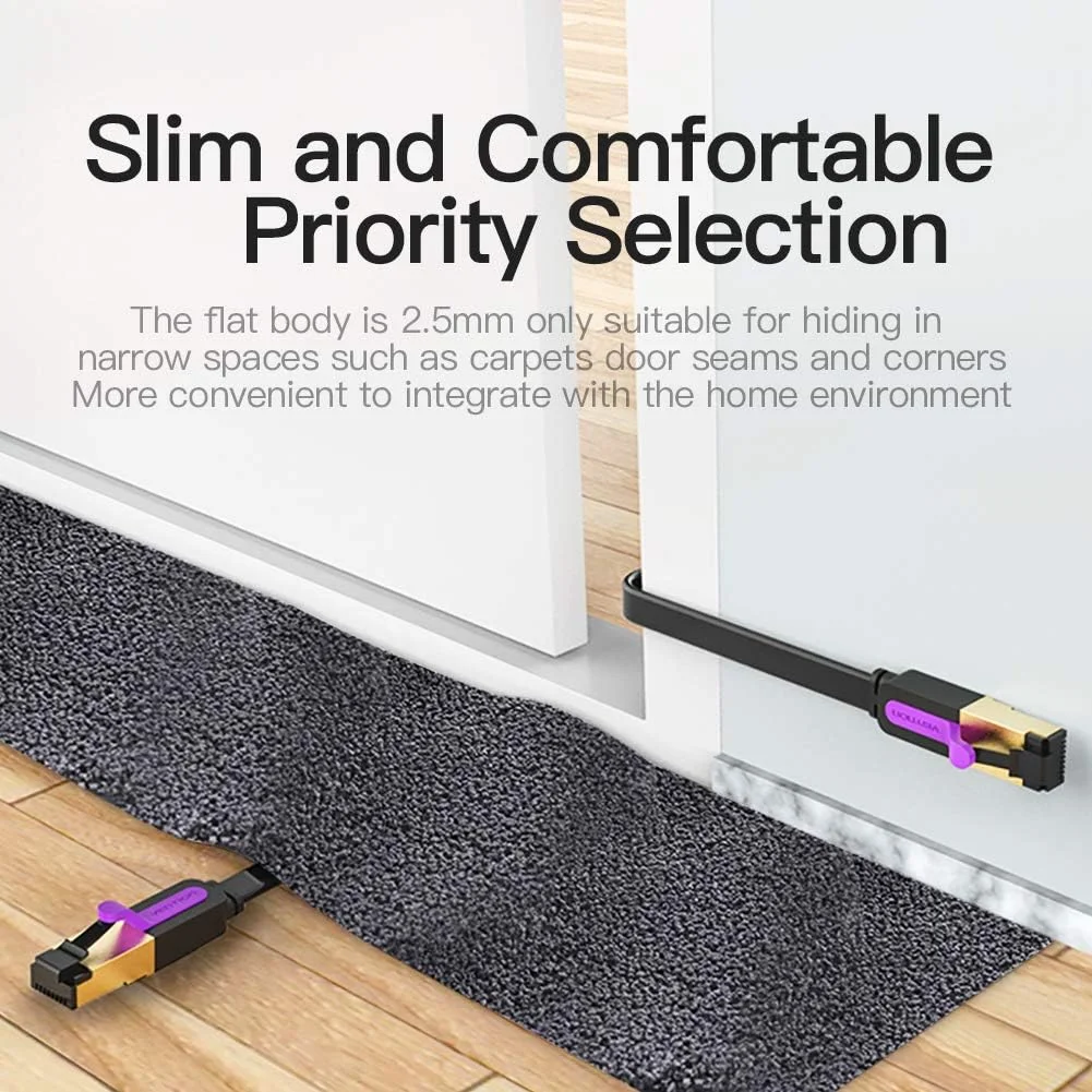 کابل تخت اترنت VENTION CAT 7 RJ45، پچ کورد پرسرعت 10 گیگابیت بر ثانیه @600 مگاهرتز/ثانیه STP، سازگار با سوئیچ، روتر، مودم، پچ پنل، اکسس پوینت، پچ فیلدها (کابل تخت، 1 متری)