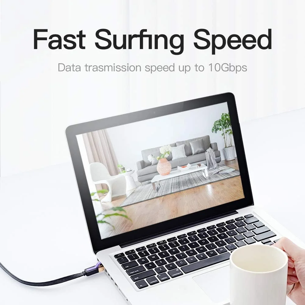 کابل تخت اترنت VENTION CAT 7 RJ45، پچ کورد پرسرعت 10 گیگابیت بر ثانیه @600 مگاهرتز/ثانیه STP، سازگار با سوئیچ، روتر، مودم، پچ پنل، اکسس پوینت، پچ فیلدها (کابل تخت، 1 متری)