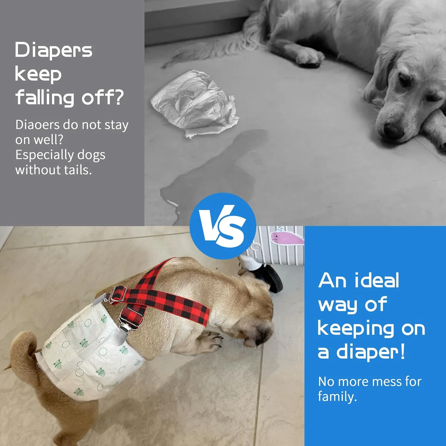 ساسپندرهای نرم سگ YAODHAOD، 2 عدد ساسپندر پوشک سگ برای سگ های ماده، نگهدارنده پوشک سگ برای دامن سگ، لباس سگ برای سگ های کوچک، متوسط ​​و بزرگ (چهارخانه مشکی + قرمز، کوچک)