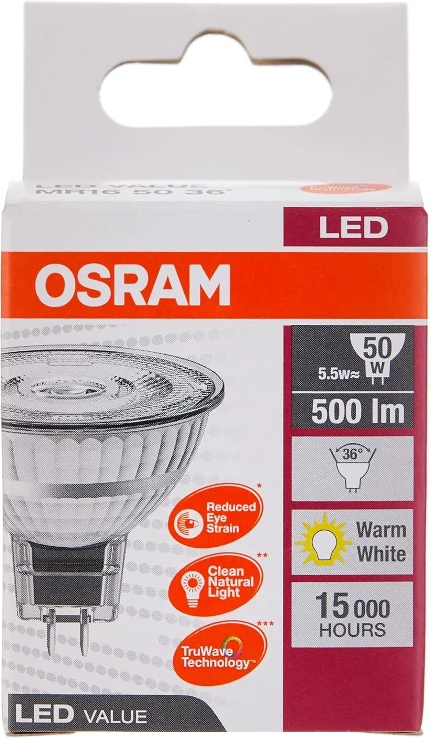 لامپ ال ای دی OSRAM VALUE MR16 50 36 5.5W GU5.3 نور سفید گرم