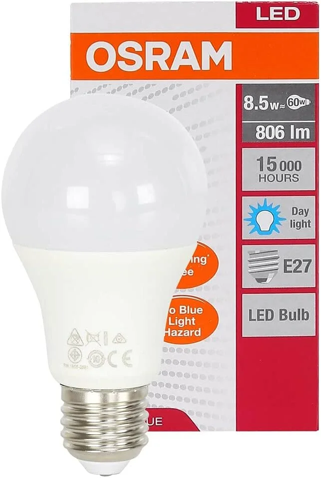 لامپ ال ای دی استوانه ای Osram پایه E27 مدل Value Lamp Clas A توان 8.5 وات/6500 کلوین نور سفید سرد (بسته 10 عددی)