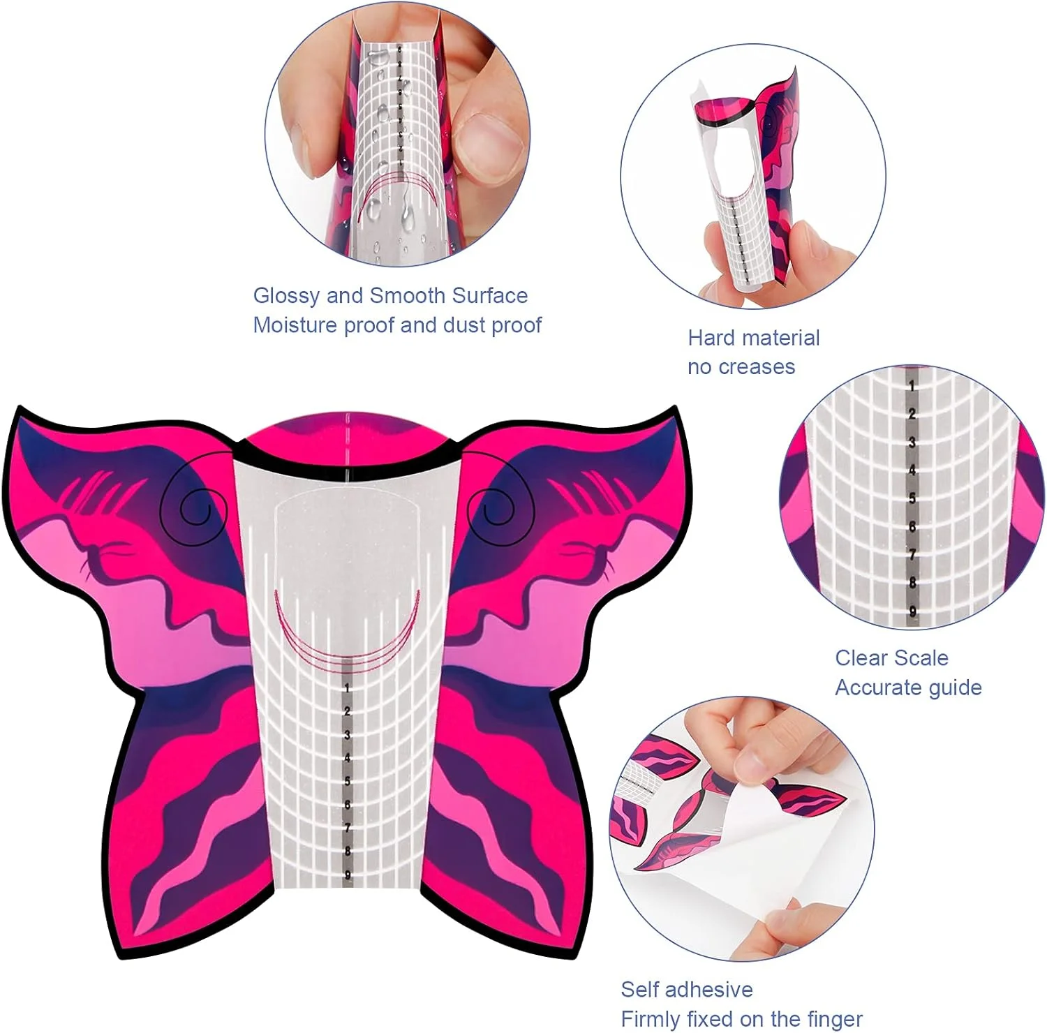 فرم ناخن AHIER، 100 عدد فرم ناخن ژلی خود چسب پروانه ای شکل اکریلیک برای ابزار DIY، استیکرهای راهنمای فرم ژل UV