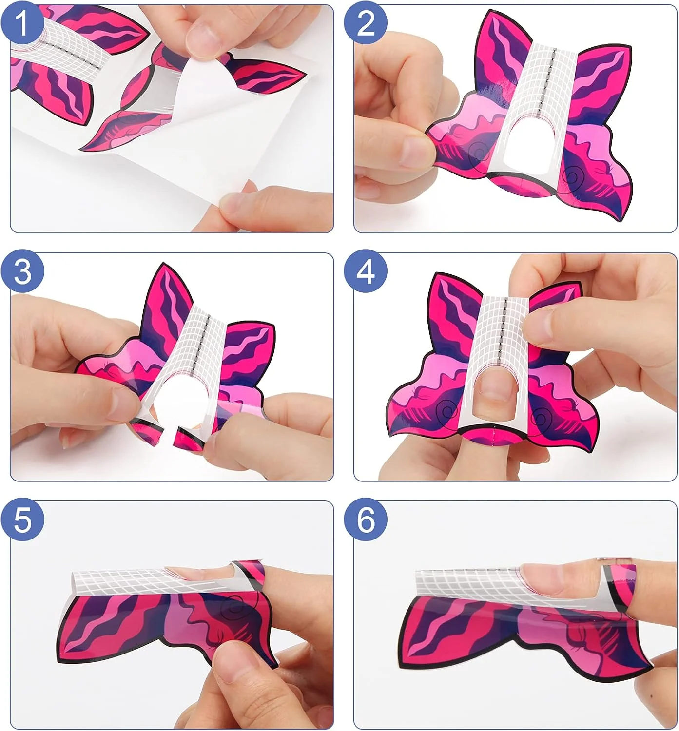 فرم ناخن AHIER، 100 عدد فرم ناخن ژلی خود چسب پروانه ای شکل اکریلیک برای ابزار DIY، استیکرهای راهنمای فرم ژل UV