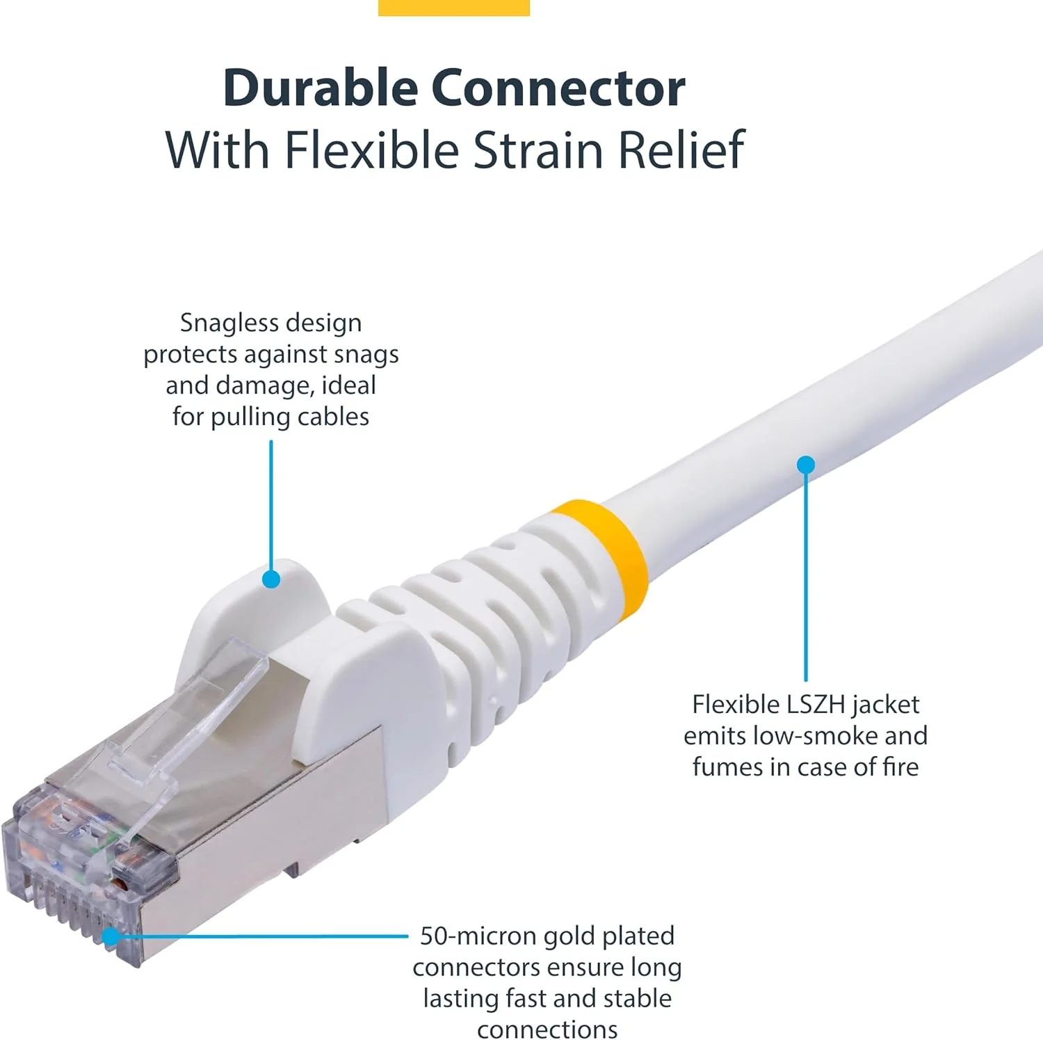 کابل اترنت CAT8 استار تک، 1 متری، سفید، RJ45 بدون گیر، 25G/40G، 2000 مگاهرتز، 100W PoE++، S/FTP، مس خالص 26AWG، LSZH