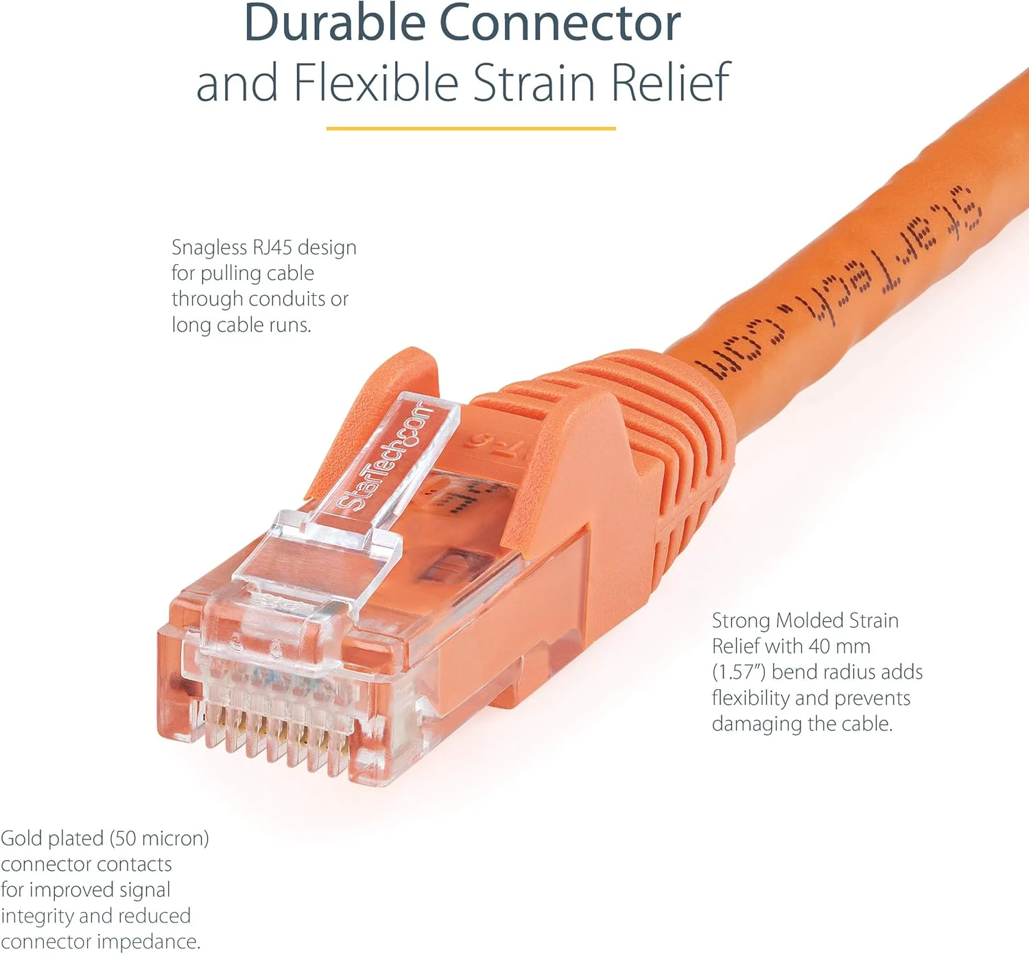 کابل اترنت CAT6 استار تک 7 متری - سیم اترنت گیگابیتی نارنجی CAT 6 - 650 مگاهرتز 100W PoE++ RJ45 UTP دسته 6 کابل شبکه/پچ بدون گیر با روکش محافظ، دارای گواهینامه Fluke d UL/TIA (N6PATC7MOR)