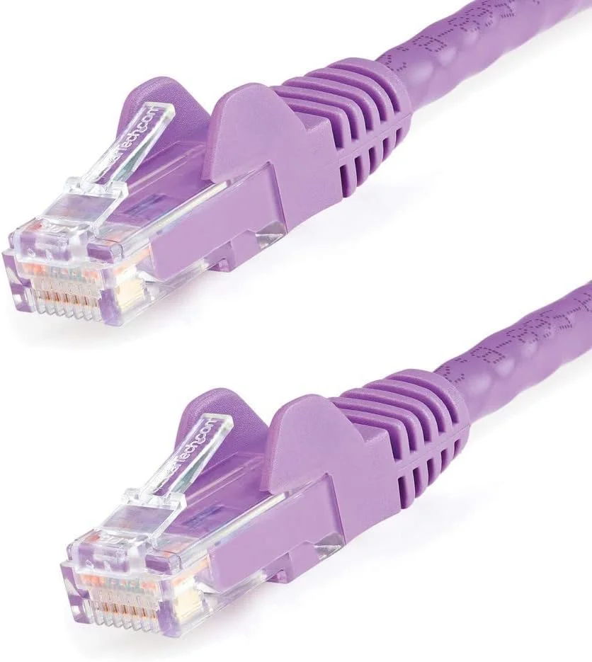 کابل اترنت CAT6 استار تک 1 متری - سیم اترنت گیگابیتی بنفش CAT 6 - 650 مگاهرتز 100W PoE++ RJ45 UTP دسته 6 کابل شبکه/پچ کورد بدون گیر با محافظ کشش دارای گواهینامه Fluke d UL/TIA (N6PATC1MPL)