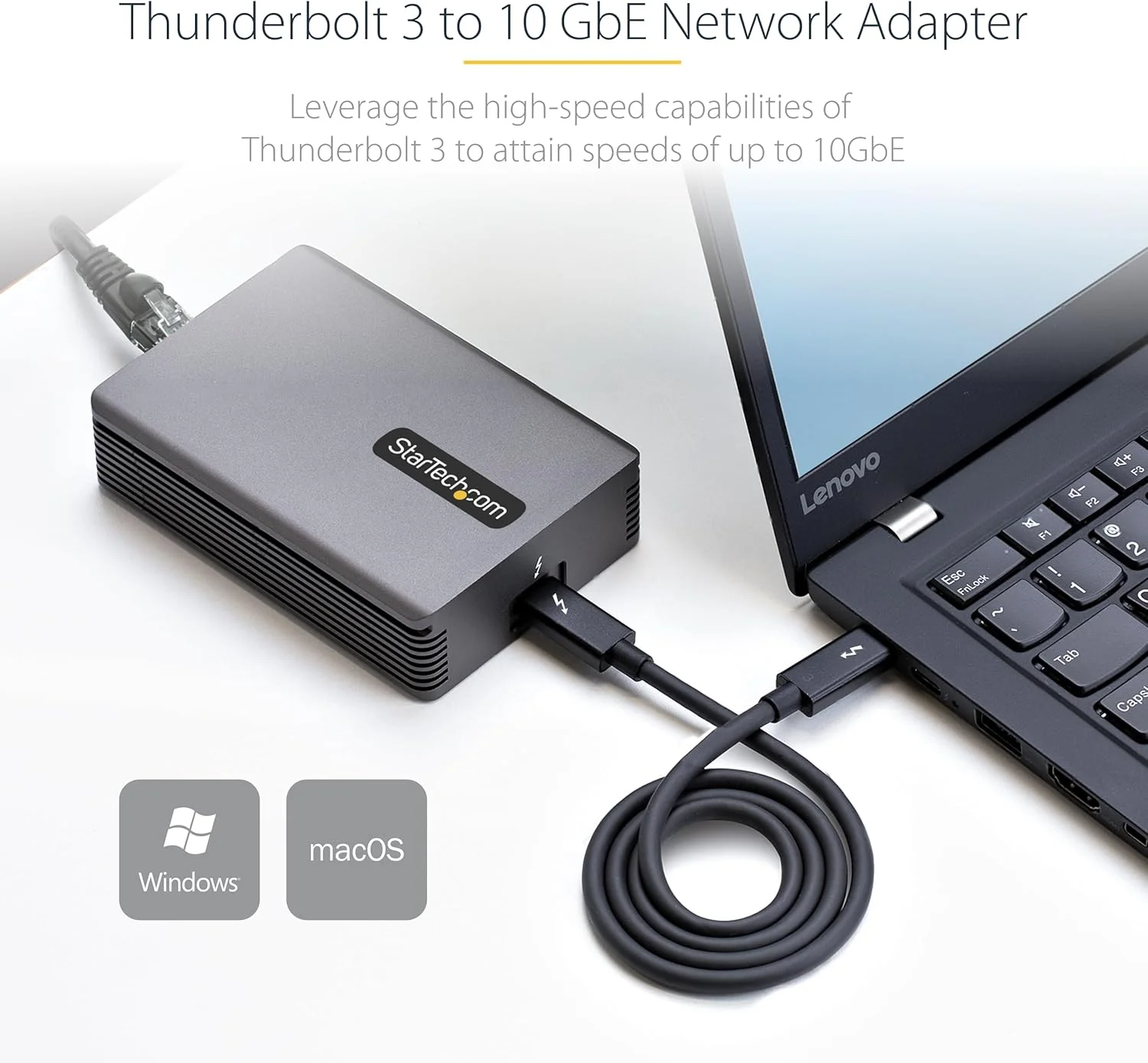 آداپتور تاندربولت 3 به اترنت StarTech.com، 10GbE، چند گیگابیتی، آداپتور شبکه تاندربولت 3 به RJ45، کارت شبکه 10GBASE-T/5-2.5GBASE-T، آداپتور شبکه 10G شامل کابل TB3، سازگار با ویندوز/مک (TB310G2)
