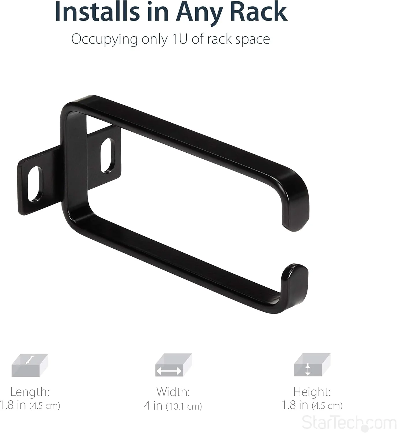 حلقه مدیریت کابل رک سرور StarTech.com، سایز 1U عمودی، 1.8 در 3.9 اینچ با دهانه انعطاف پذیر - حلقه سازمان دهنده سیم رک شبکه (CMHOOK1UN)، مشکی