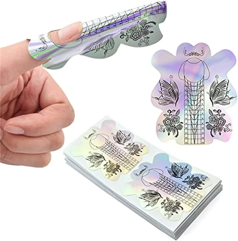 قالب ناخن Azonee برای ناخن های اکریلیک، 100 عدد قالب ناخن پلی ژل پروانه ای برای اکستنشن ناخن های ژل UV اکریلیک، برچسب راهنمای فرم هنر ناخن اکستنشن ناخن اکریلیک خود چسب، DIY ناخن