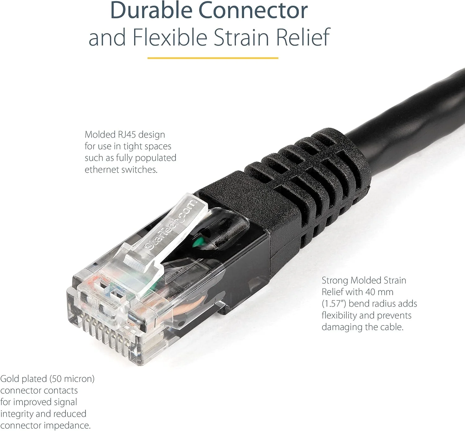کابل اترنت CAT6 استار تک 30 متری - سیم اترنت گیگابیتی CAT 6 مشکی - 650 مگاهرتز 100 وات PoE++ RJ45 UTP قالب‌گیری شده دسته 6 شبکه / پچ کورد با محافظ کشش / تست شده با Fluke دارای گواهینامه UL/TIA (C6PATCH100BK)