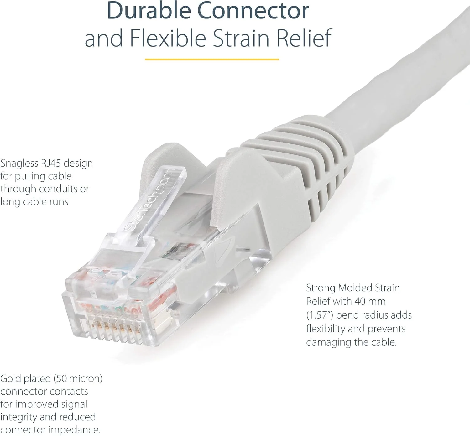 کابل اترنت CAT6 استار تک به طول 15 سانتی متر - LSZH (هالوژن صفر دود کم) - 10 گیگابیتی 650 مگاهرتز 100 وات PoE RJ45 UTP پچ کورد شبکه بدون گیر با محافظ کشش - خاکستری CAT 6، تایید شده توسط ETL