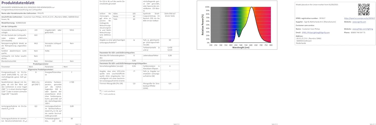لامپ ال ای دی مات فیلیپس A60 بسته 3 عددی (سفید گرم 2700K - پایه B22) 60 وات، غیر قابل تنظیم نور، مناسب برای روشنایی داخلی منزل