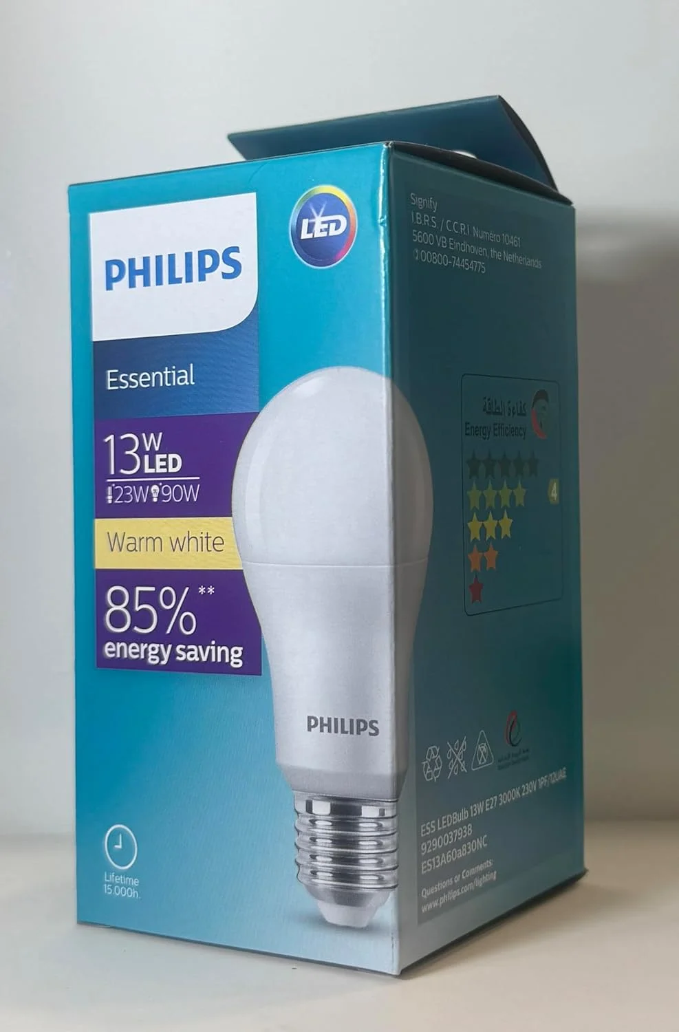 لامپ ال ای دی 13 وات فیلیپس مدل Essential با پایه E27، نور سفید گرم 3000K، کد 929003793885