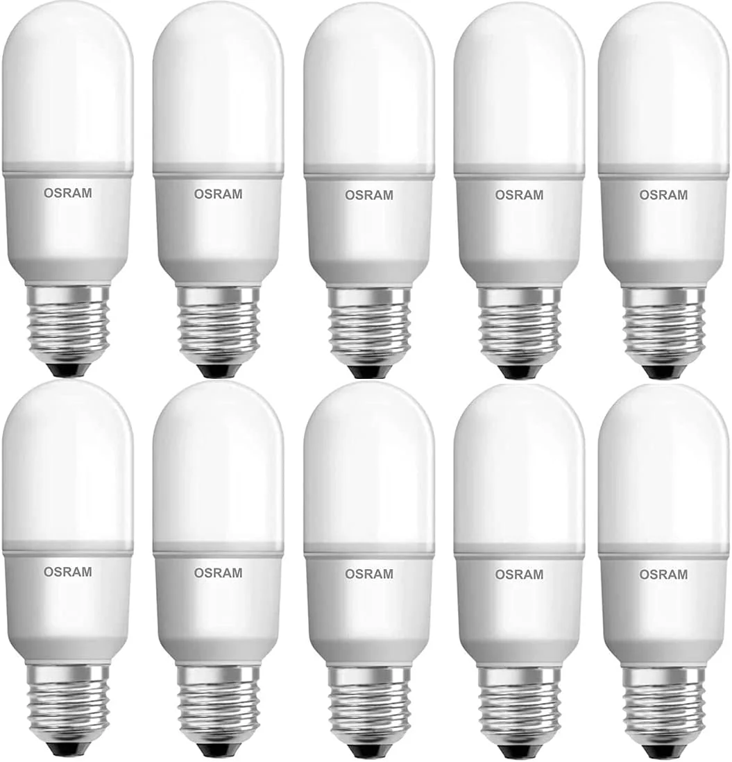 بسته لامپ ال ای دی اوسرام E27، لامپ استوانه ای خنک سفید 10 وات 4000 کلوین - بسته 10 عددی