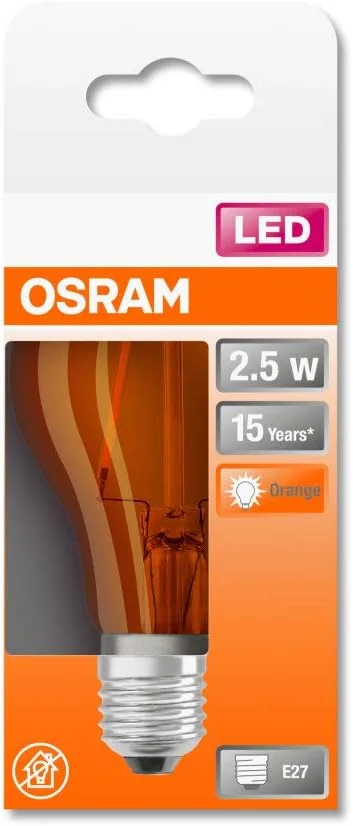 لامپ ال ای دی اوسرام | پایه: E27 | نارنجی | 1500 کلوین | 2.50 وات | معادل 15 وات | شفاف | LED STAR DECO CLASSIC A