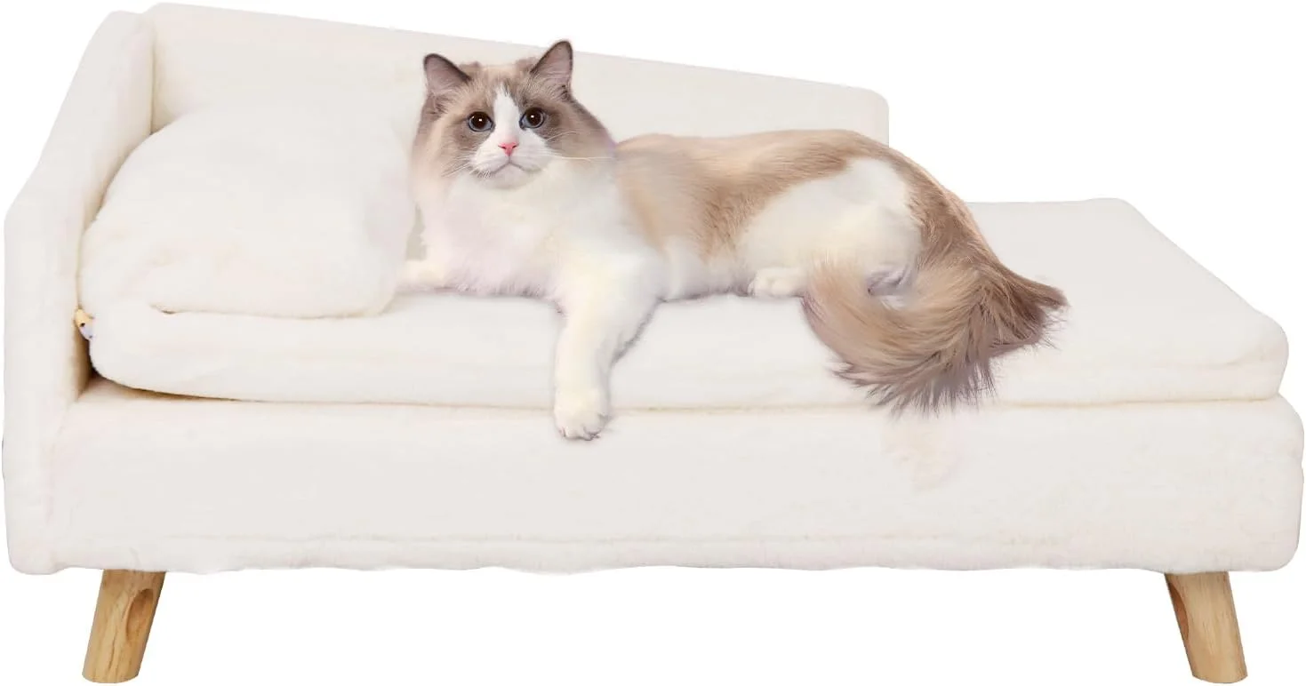 تختخواب مبل سگ و گربه مرتفع Wisfor: مبل استراحت گربه ای L شکل با پایه های چوبی بادوام - تختخواب صندلی سگ با خز مخملی نوردیک با تشک و بالش نرم قابل جابجایی (80x50x39 سانتی متر) تختخواب مبل سگ و گربه مرتفع Wisfor: مبل استراحت گربه ای L شکل با پایه های چوبی بادوام - تختخواب صندلی سگ با خز مخملی نوردیک با تشک و بالش نرم قابل جابجایی (80x50x39 سانتی متر)