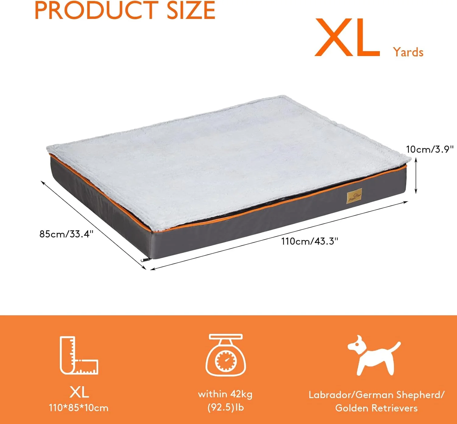 تشک تخت سگ Wisfor سایز ایکس لارج: تخت خواب ارتوپدی مموری فوم برای حیوانات خانگی، تشک ضد آب با روکش قابل جابجایی و شستشو - تشک ضد آب توله سگ برای سگ های بزرگ و گربه ها سایز XL (110x85x10 سانتی متر)