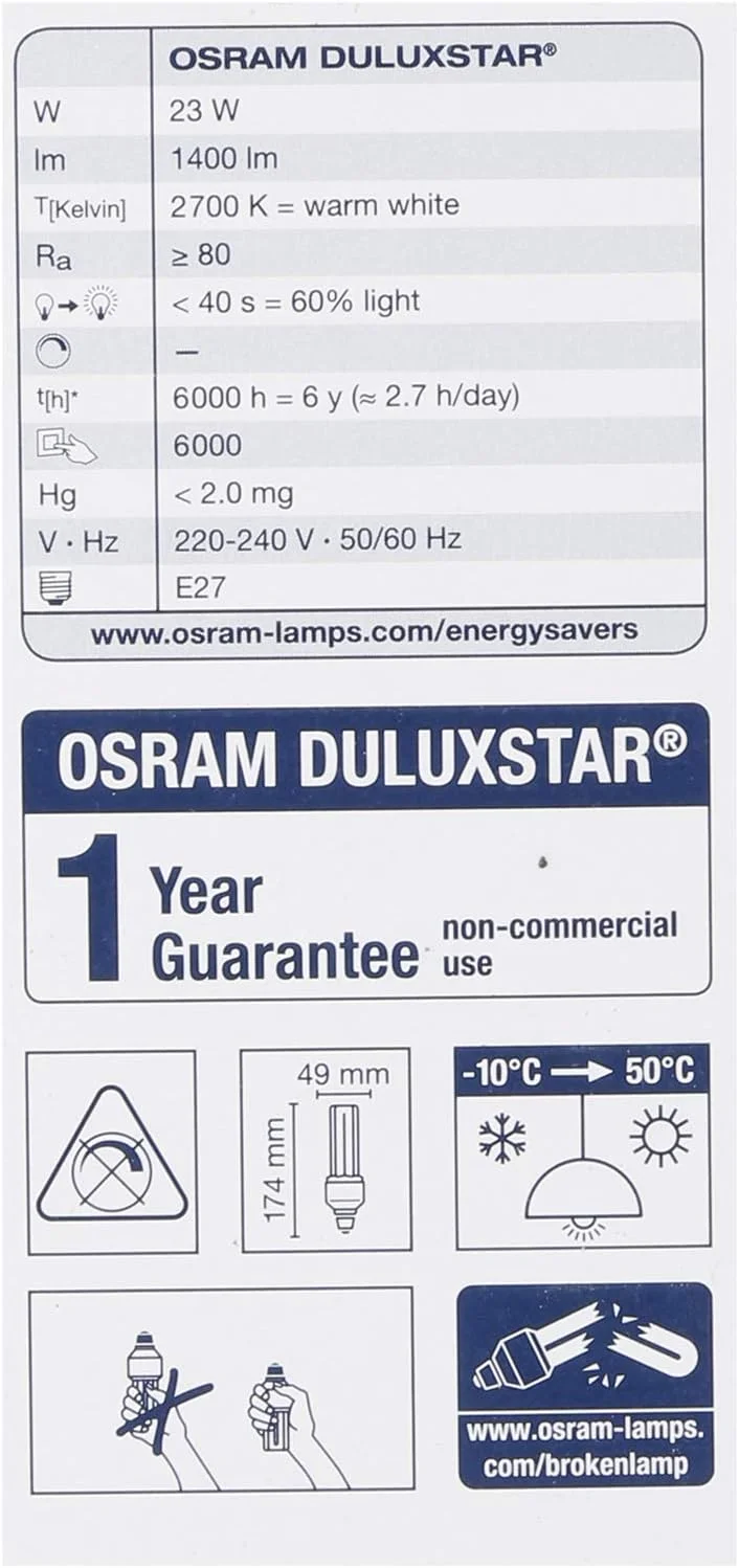 لامپ کم مصرف T4 23 وات/827/E-27 سفید گرم DuluXStar 4050300796109 اوسرام