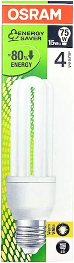 لامپ کم مصرف OsRAM مدل T3، شکل استوانه ای، کم مصرف (15 وات) پایه پیچی E27، سفید گرم