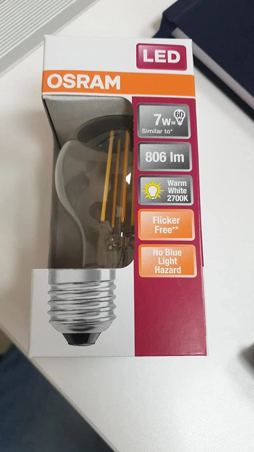 لامپ ال ای دی شفاف 7 وات 2700 کلوین E27 نور سفید گرم اوسرام