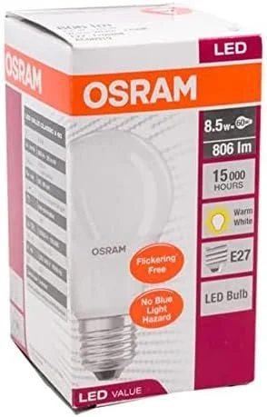 لامپ ال ای دی Osram کلاس A، 8 وات، 2700 کلوین، نور سفید گرم، پایه E27 - بسته 10 عددی
